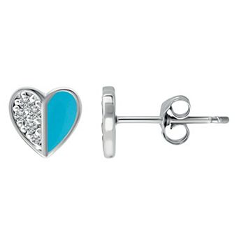 Aleure Precioso Sterling Silver Enamel & Cubic Zirconia Heart Stud Earrings