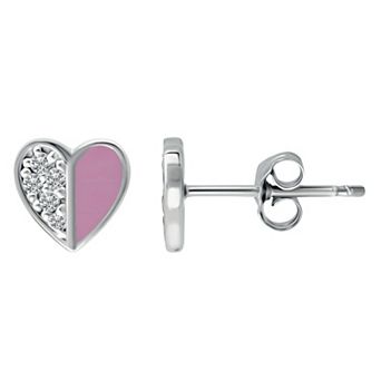 Aleure Precioso Sterling Silver Enamel & Cubic Zirconia Heart Stud Earrings