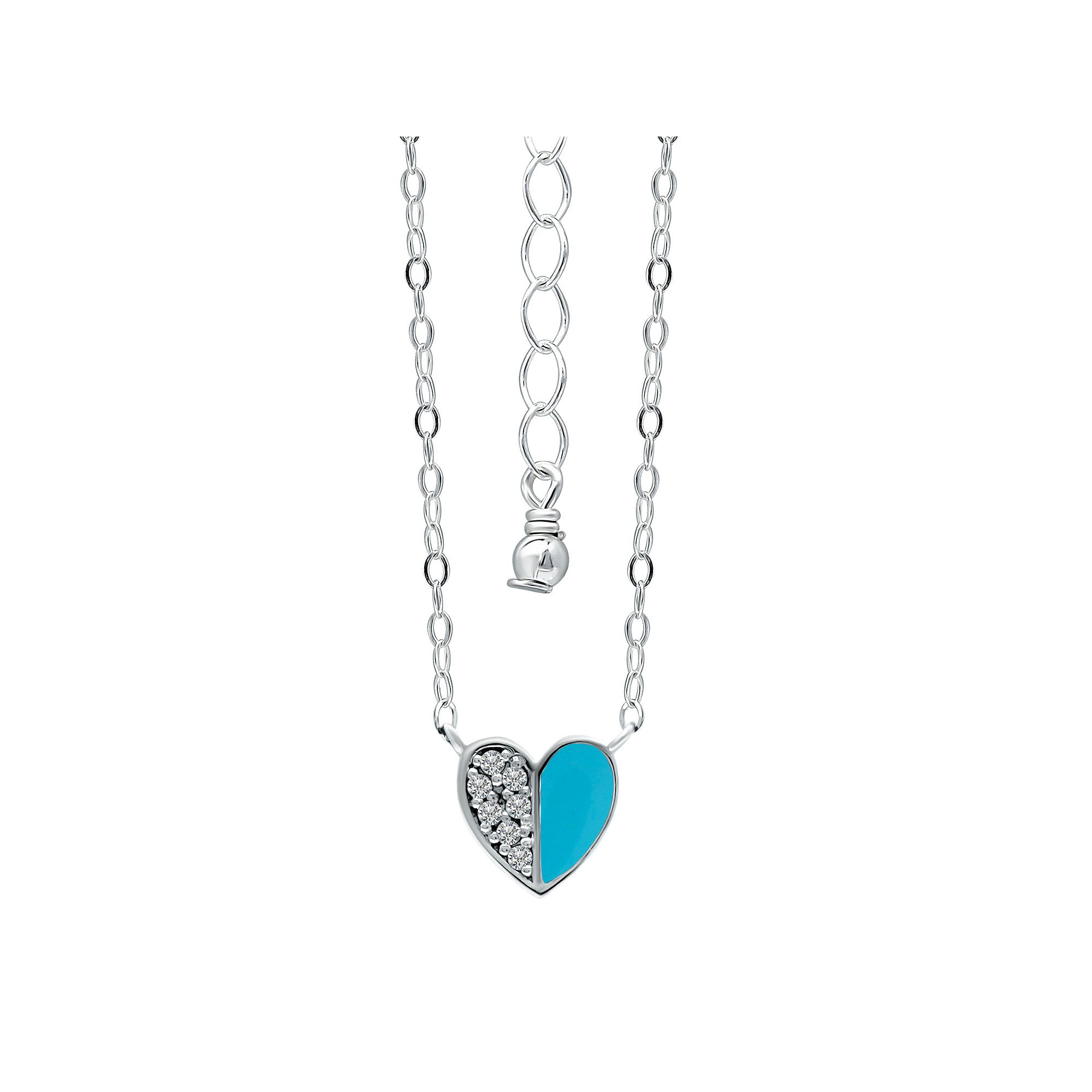 Aleure Precioso Sterling Silver Enamel & Cubic Zirconia Heart Necklace, Wo