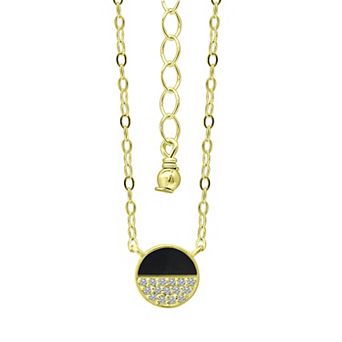 Aleure Precioso 18k Gold Over Sterling Silver Enamel & Cubic Zirconia Round Necklace
