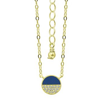 Aleure Precioso 18k Gold Over Sterling Silver Enamel & Cubic Zirconia Round Necklace