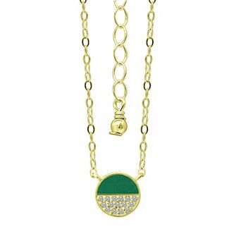 Aleure Precioso 18k Gold Over Sterling Silver Enamel & Cubic Zirconia Round Necklace