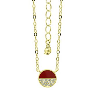 Aleure Precioso 18k Gold Over Sterling Silver Enamel & Cubic Zirconia Round Necklace