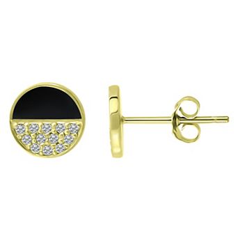 Aleure Precioso 18k Gold Over Sterling Silver Enamel & Cubic Zirconia Round Stud Earrings