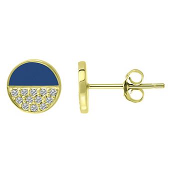 Aleure Precioso 18k Gold Over Sterling Silver Enamel & Cubic Zirconia Round Stud Earrings