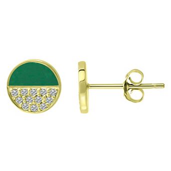 Aleure Precioso 18k Gold Over Sterling Silver Enamel & Cubic Zirconia Round Stud Earrings
