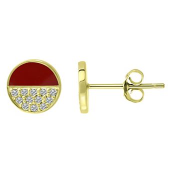 Aleure Precioso 18k Gold Over Sterling Silver Enamel & Cubic Zirconia Round Stud Earrings