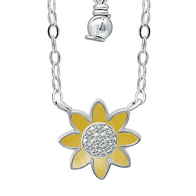 Aleure Precioso Sterling Silver Enamel & Cubic Zirconia Flower Necklace