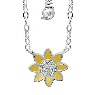 Aleure Precioso Sterling Silver Enamel & Cubic Zirconia Flower Necklace