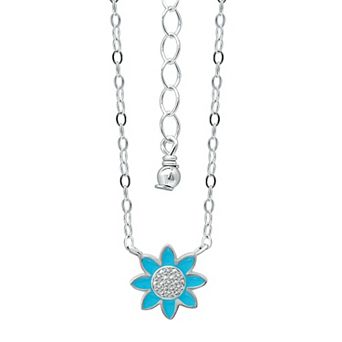 Aleure Precioso Sterling Silver Enamel & Cubic Zirconia Flower Necklace