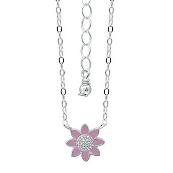 Aleure Precioso Sterling Silver Enamel & Cubic Zirconia Flower Necklace