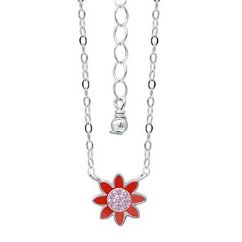 Aleure Precioso Sterling Silver Enamel & Cubic Zirconia Flower Necklace
