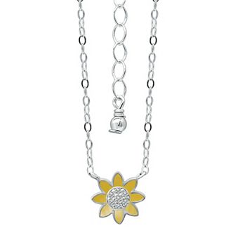 Aleure Precioso Sterling Silver Enamel & Cubic Zirconia Flower Necklace