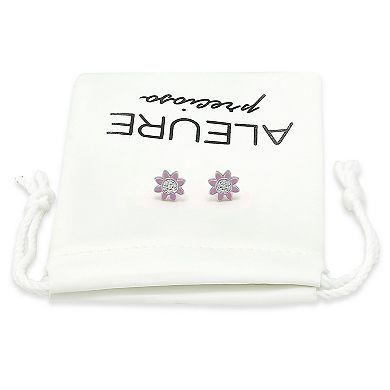 Aleure Precioso Sterling Silver Enamel & Cubic Zirconia Flower Stud Earrings