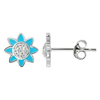 Aleure Precioso Sterling Silver Enamel & Cubic Zirconia Flower Stud Earrings