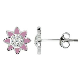 Aleure Precioso Sterling Silver Enamel & Cubic Zirconia Flower Stud Earrings