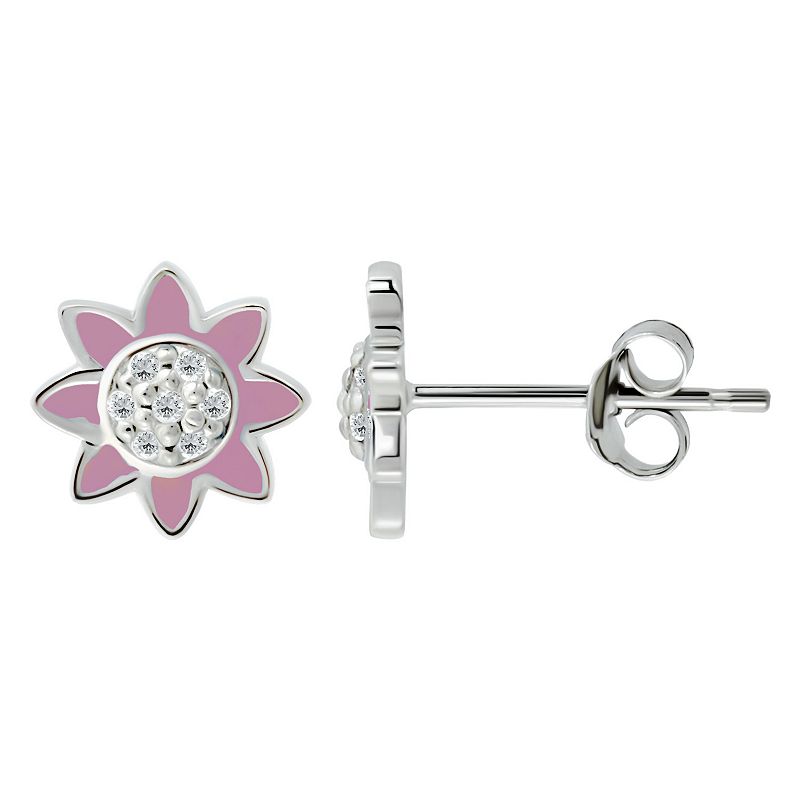 Aleure Precioso Sterling Silver Enamel & Cubic Zirconia Flower Stud Earring