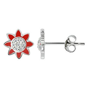 Aleure Precioso Sterling Silver Enamel & Cubic Zirconia Flower Stud Earrings