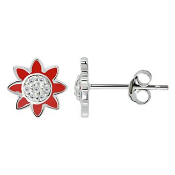 Aleure Precioso Sterling Silver Enamel & Cubic Zirconia Flower Stud Earrings