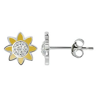Aleure Precioso Sterling Silver Enamel & Cubic Zirconia Flower Stud Earrings
