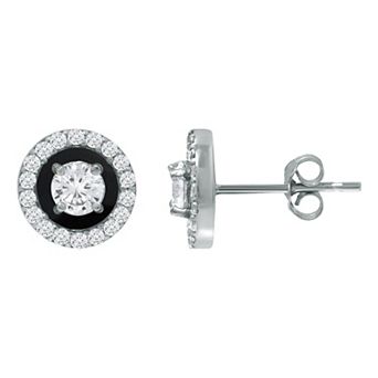 Aleure Precioso Sterling Silver Enamel & Cubic Zirconia Halo Stud Earrings