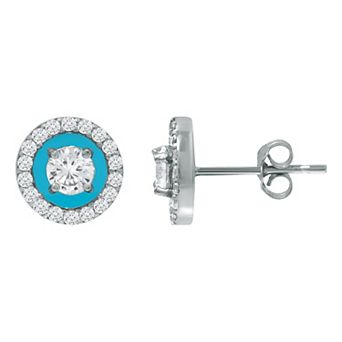 Aleure Precioso Sterling Silver Enamel & Cubic Zirconia Halo Stud Earrings