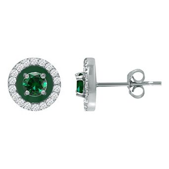 Aleure Precioso Sterling Silver Enamel & Cubic Zirconia Halo Stud Earrings