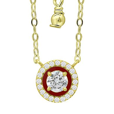 Aleure Precioso 18k Gold Over Sterling Silver Enamel & Cubic Zirconia Halo Necklace