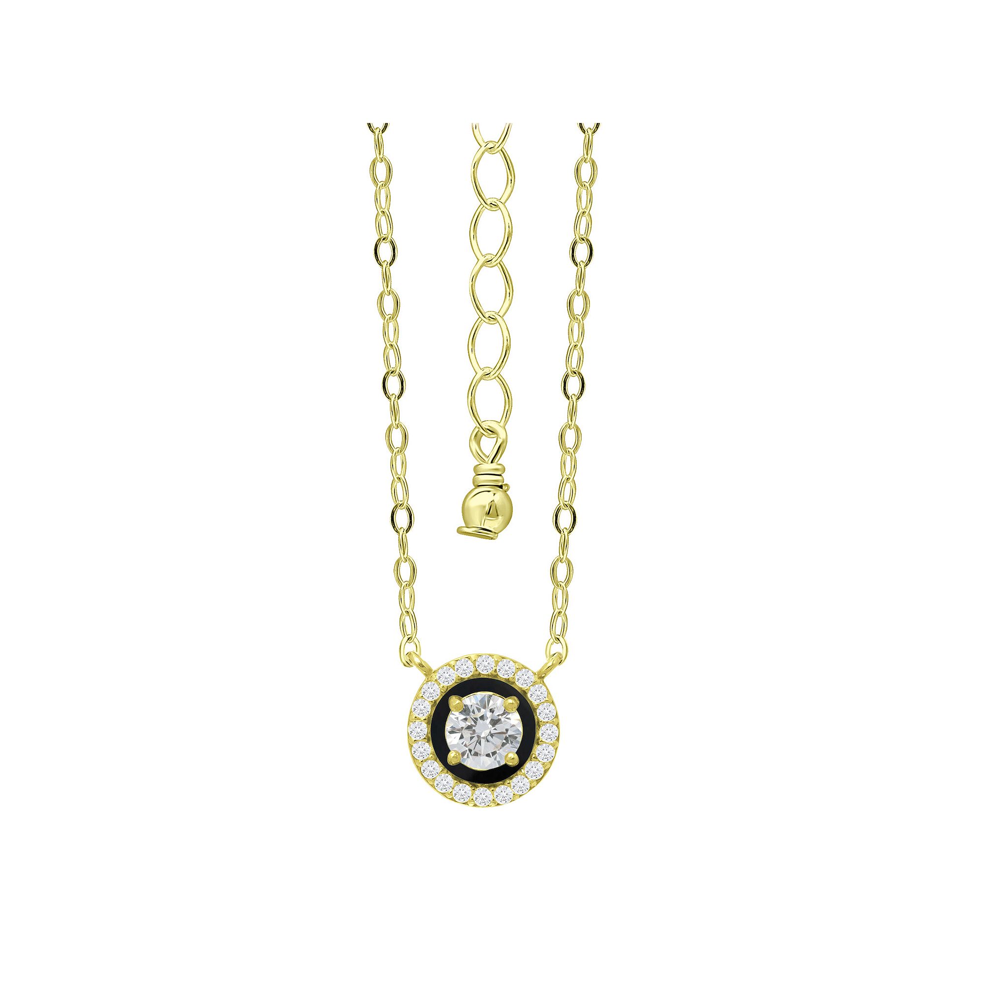 Aleure Precioso 18k Gold Over Sterling Silver Enamel & Cubic Zirconia Halo