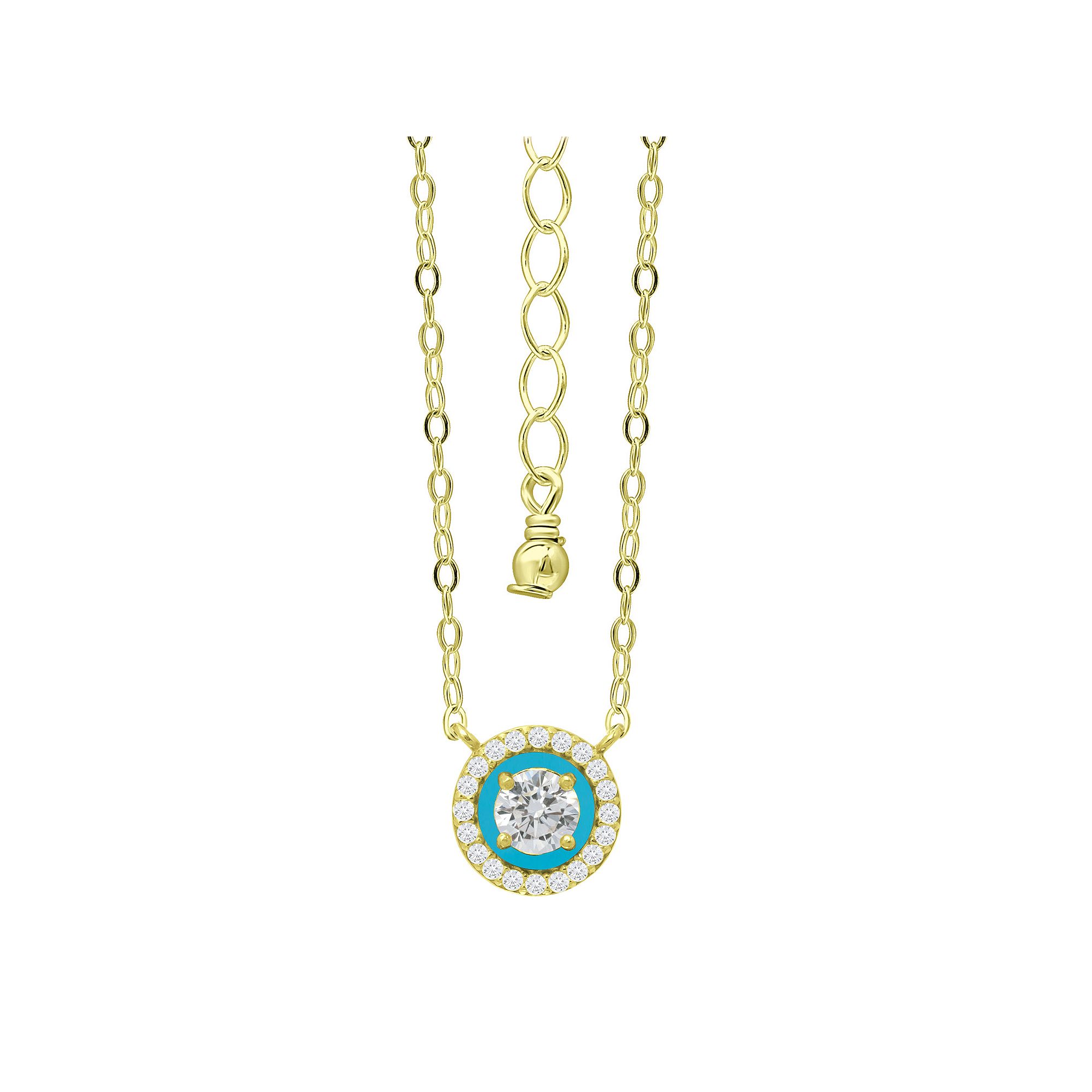 Aleure Precioso 18k Gold Over Sterling Silver Enamel & Cubic Zirconia Halo