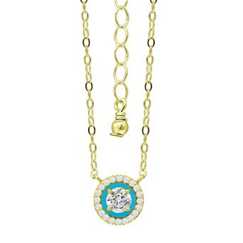 Aleure Precioso 18k Gold Over Sterling Silver Enamel & Cubic Zirconia Halo Necklace