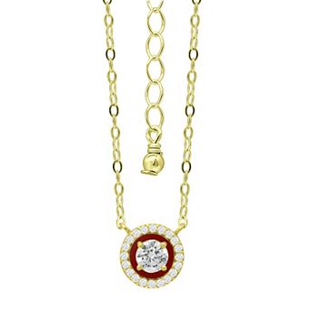 Aleure Precioso 18k Gold Over Sterling Silver Enamel & Cubic Zirconia Halo Necklace
