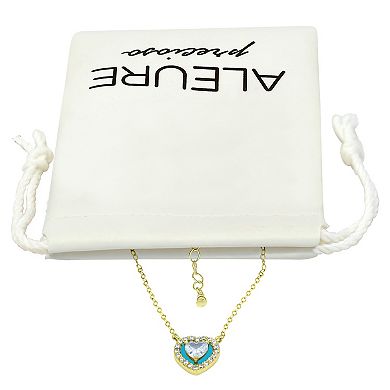 Aleure Precioso 18k Gold Over Sterling Silver Enamel & Cubic Zirconia Heart Shaped Halo Necklace