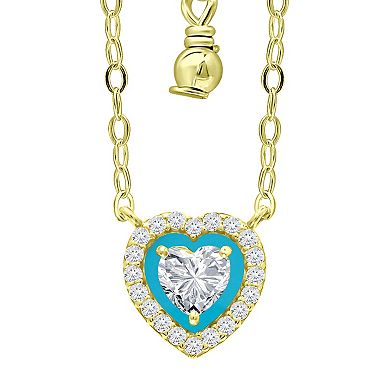 Aleure Precioso 18k Gold Over Sterling Silver Enamel & Cubic Zirconia Heart Shaped Halo Necklace