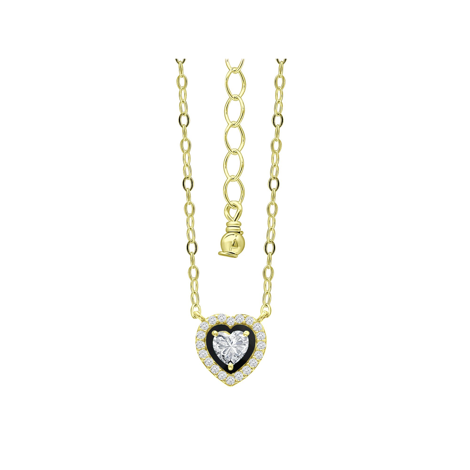 Aleure Precioso 18k Gold Over Sterling Silver Enamel & Cubic Zirconia Hear