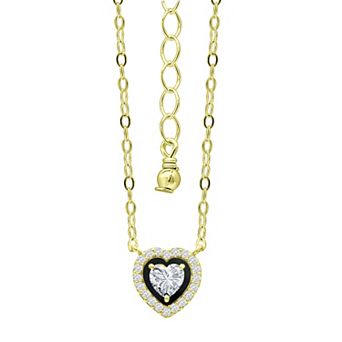 Aleure Precioso 18k Gold Over Sterling Silver Enamel & Cubic Zirconia Heart Shaped Halo Necklace