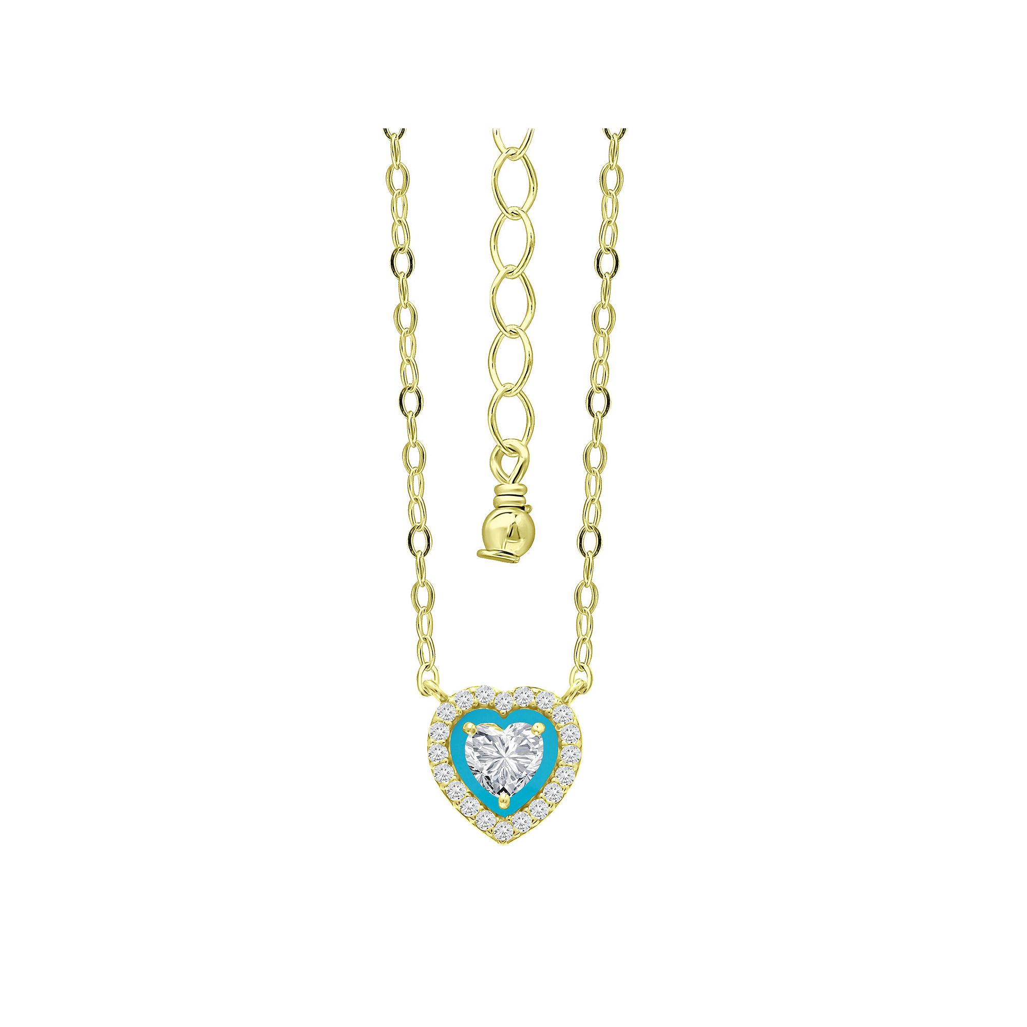 Aleure Precioso 18k Gold Over Sterling Silver Enamel & Cubic Zirconia Hear