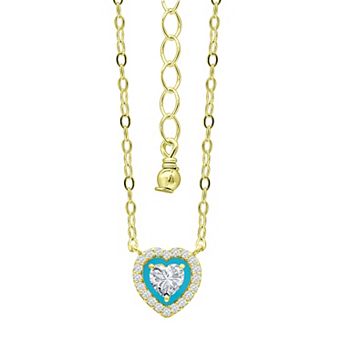 Aleure Precioso 18k Gold Over Sterling Silver Enamel & Cubic Zirconia Heart Shaped Halo Necklace