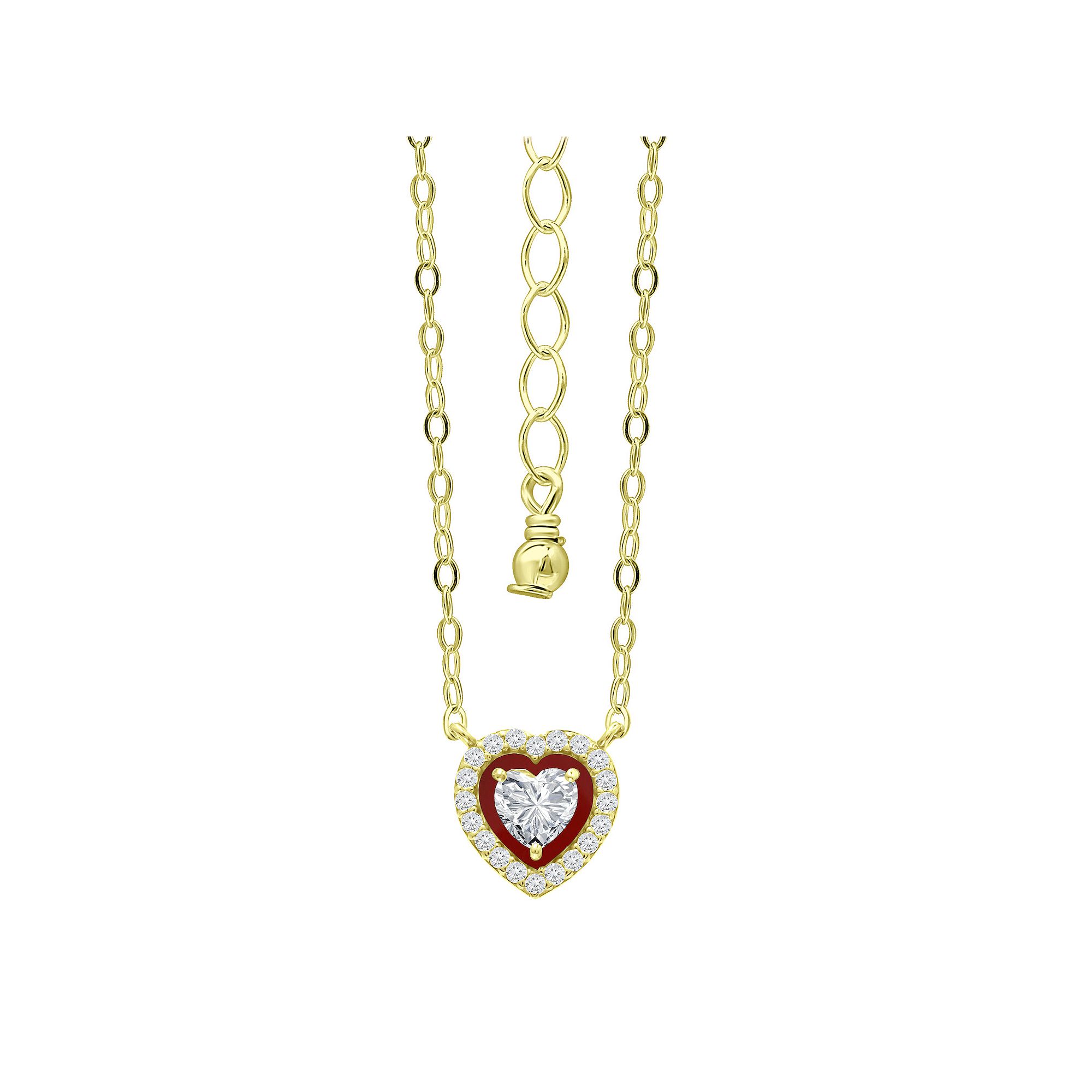 Aleure Precioso 18k Gold Over Sterling Silver Enamel & Cubic Zirconia Hear