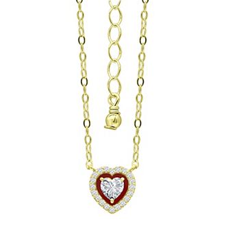 Aleure Precioso 18k Gold Over Sterling Silver Enamel & Cubic Zirconia Heart Shaped Halo Necklace