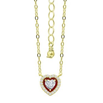 Aleure Precioso 18k Gold Over Sterling Silver Enamel & Cubic Zirconia Heart Shaped Halo Necklace