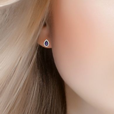 Aleure Precioso Sterling Silver Enamel & Cubic Zirconia Pear Shaped Halo Stud Earrings