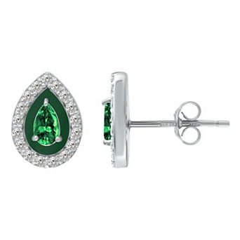 Aleure Precioso Sterling Silver Enamel & Cubic Zirconia Pear Shaped Halo Stud Earrings