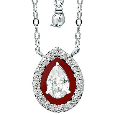 Aleure Precioso Sterling Silver Enamel & Cubic Zirconia Pear Shaped Halo Necklace