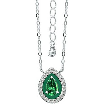 Aleure Precioso Sterling Silver Enamel & Cubic Zirconia Pear Shaped Halo Necklace