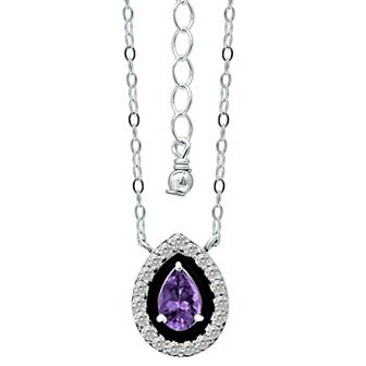 Aleure Precioso Sterling Silver Enamel & Cubic Zirconia Pear Shaped Halo Necklace