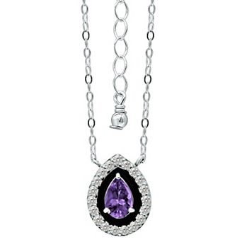 Aleure Precioso Sterling Silver Enamel & Cubic Zirconia Pear Shaped Halo Necklace
