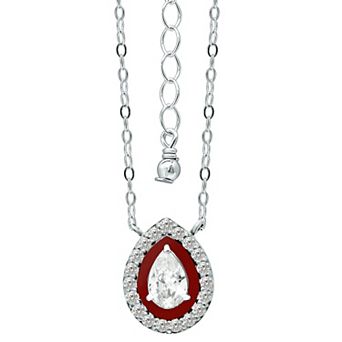 Aleure Precioso Sterling Silver Enamel & Cubic Zirconia Pear Shaped Halo Necklace
