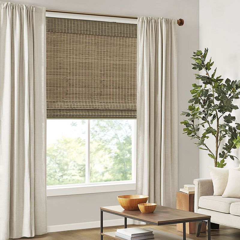 Madison Park Light Filtering Cordless Roman Shade Woven Wooden Privacy Panel in Natural Ash  35 x64