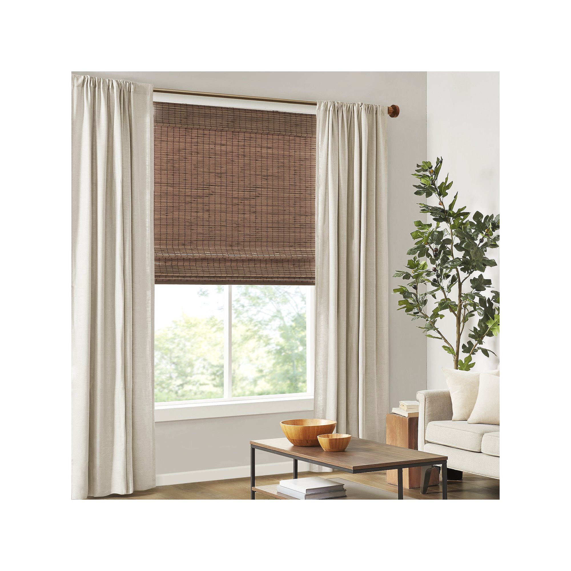 Madison Park Lyndon Bamboo Light Filtering Cordless Roman Shade, Brown